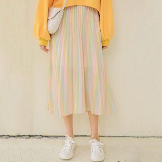 Rainbow Stripe Pleated Skirt As Shown In Figure - One Size
