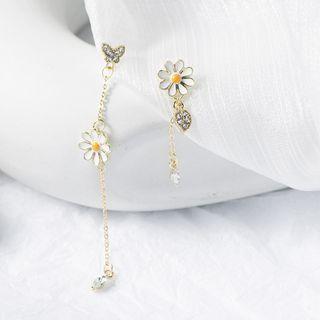 Asymmetric Rhinestone Daisy Drop Earrings Era084 - 01