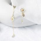 Asymmetric Rhinestone Daisy Drop Earrings Era084 - 01