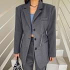 Drawstring-waist Wool Blend Longline Blazer