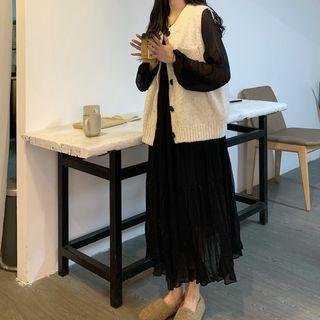 Lantern-sleeve Midi Shift Dress