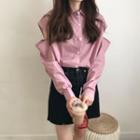 Long-sleeve Striped Cut-out Shirt