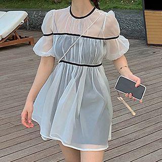 Balloon-sleeve Bow Organza Blouse