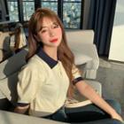 Color-block Puff-sleeve Top As Figure - One Size