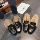 Embellished Chunky-heel Furry Loafers