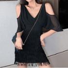 Cold-shoulder Mini Fringed A-line Dress