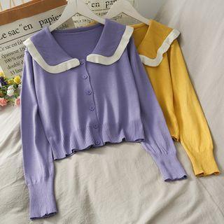 Contrasted Peter Pan-collar Button-down Knit Top In 6 Colors