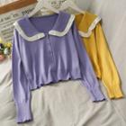 Contrasted Peter Pan-collar Button-down Knit Top In 6 Colors