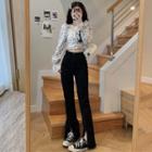 Long-sleeve Floral Print Top / Boot-cut Jeans