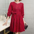 Long-sleeve Bow-accent Jacquard Dress