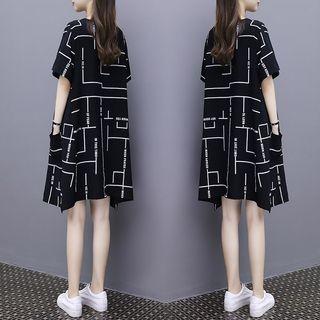 Short-sleeve Asymmetric Hem A-line Dress