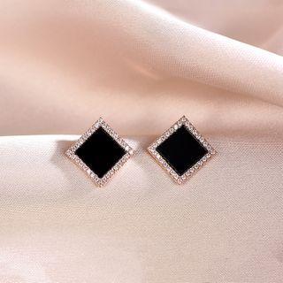 Square Rhinestone Ear Stud 1 Pair - Rose Gold - One Size