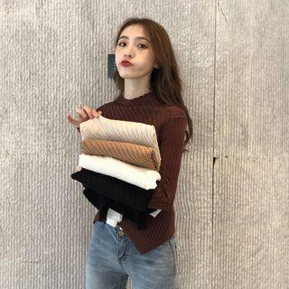 Irregular Long-sleeve Slim-fit Knit Top