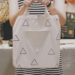 Triangle Patterned Canvas Shopper Bag