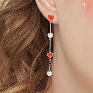 925 Sterling Silver Long Heart Dangle Drop Earring As Shown In Figure - One Size
