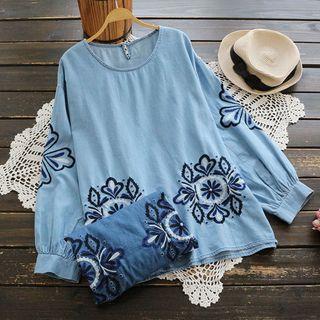 Long-sleeve Embroidery Denim Top