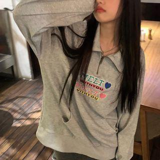 Lettering Hal-zip Sweatshirt Gray - One Size