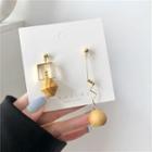 Wooden Asymmetrical Dangle Earring 1 Pair - Light Brown & Gold - One Size