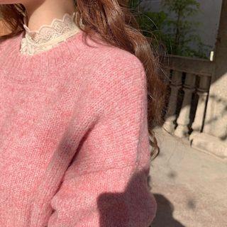 Stand-collar Lace Top Almond - One Size