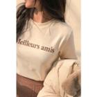 Long-sleeve Napped Letter T-shirt Cream - One Size