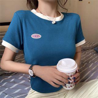 Lettering Cropped Short-sleeve Ringer T-shirt