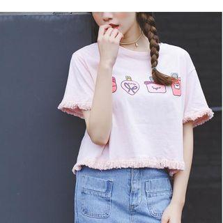 Fringed Trim Print Short-sleeve T-shirt