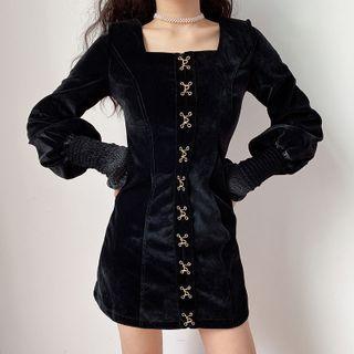 Long-sleeve Hoop-and-eye Mini Dress
