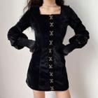Long-sleeve Hoop-and-eye Mini Dress
