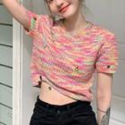 Short-sleeve Knit Crop Top Rose Pink - One Size
