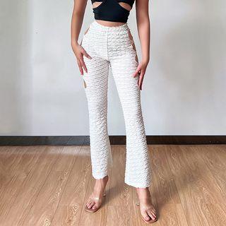 Cutout Shirred Crop Bootcut Pants