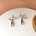 Star Drop Sterling Silver Ear Stud 1 Pair - Silver - One Size