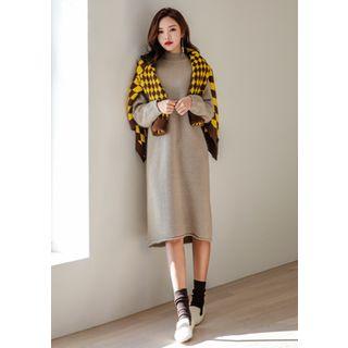 Mock-neck Wool Blend Boxy Knit Dress