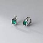Rectangle Rhinestone Sterling Silver Earring 1 Pair - Silver & Green - One Size