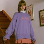 Letter Tie-cuff Sweater Lavender - One Size