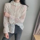 Bell-sleeve Lace Blouse Almond - One Size