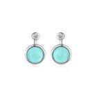 Sterling Silver Fashion And Elegant Geometric Round Turquoise Stud Earrings With Cubic Zirconia Silver - One Size