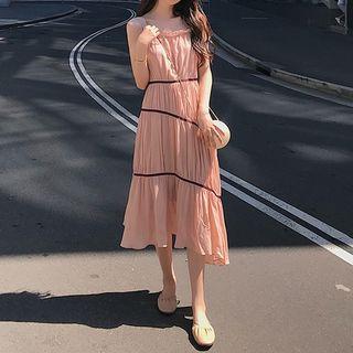 Spaghetti Strap Midi Crinkled Dress / Long-sleeve Crinkled Top