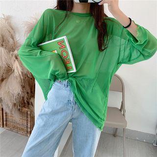 Long-sleeve Ruffled Trim Plain T-shirt