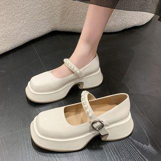Platform Faux Pearl Mary Jane Pumps