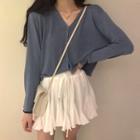 Plain V-neck Cardigan / Drawstring Skort