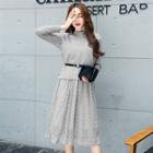 Set: Mock Neck Long Sleeve Midi Lace Dress + Furry Vest