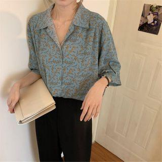 Short-sleeve Floral Print Chiffon Shirt As Shown In Figure - One Size
