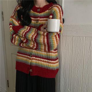 Rainbow Stripe Knit Cardigan Rainbow Stripe - One Size