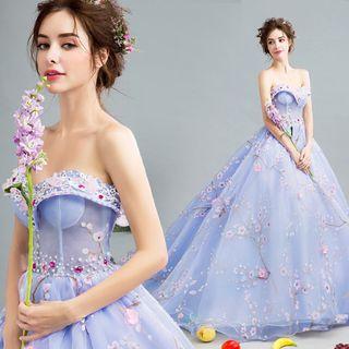 Floral Trained A-line Wedding Gown