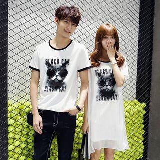 Couple Matching Printed Short Sleeve T-shirt / Short Sleeve Dress