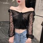 Off-shoulder Ribbon Cropped Lace Top