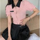 Short-sleeve Textured Zip Crop Top / Buckled Pleated Mini A-line Skirt