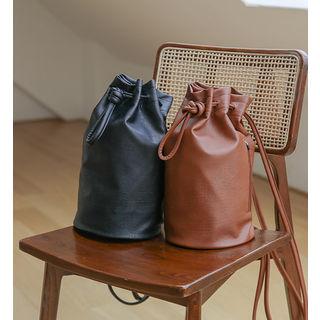 Drawcord Pleather Bucket Cross Bag