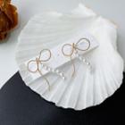 Faux Pearl Bow Earring 1 Pair - White Pearl - Gold - One Size