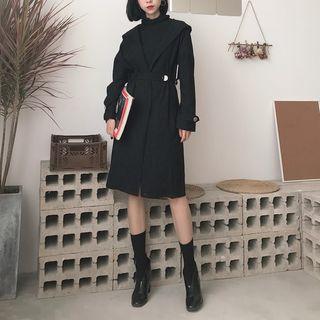 Plain Lapel Hooded Long Jacket